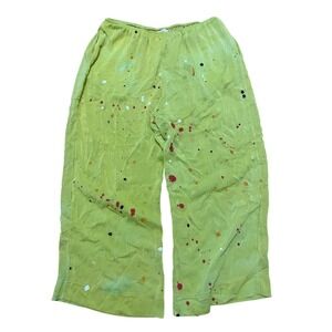 Megan Ilene Simply Silk Pant Yellow Women's‎ L Wide Leg Cropped Artsy Lagenlook